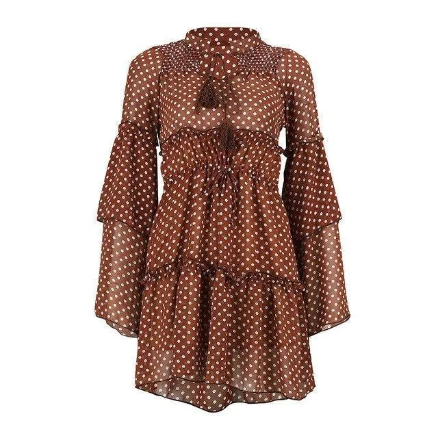 Empire Waist Women Dress to Accentuate the Bust and Conceal the Waist Empire Waist Women Dress to Accentuate the Bust and Conceal the Waist FashionSierra - Long Sleeve Dress Sexy See Through Turtleneck Cascasing Ruffled Polka Dot Chiffon Flare Sleeve Women Dress Polka Dot Dress