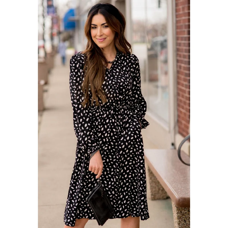 Plus Size Women Dress with a Flattering A - Line Cut for Comfort and Style Plus Size Women Dress with a Flattering A - Line Cut for Comfort and Style Speckled Long Sleeve Dress