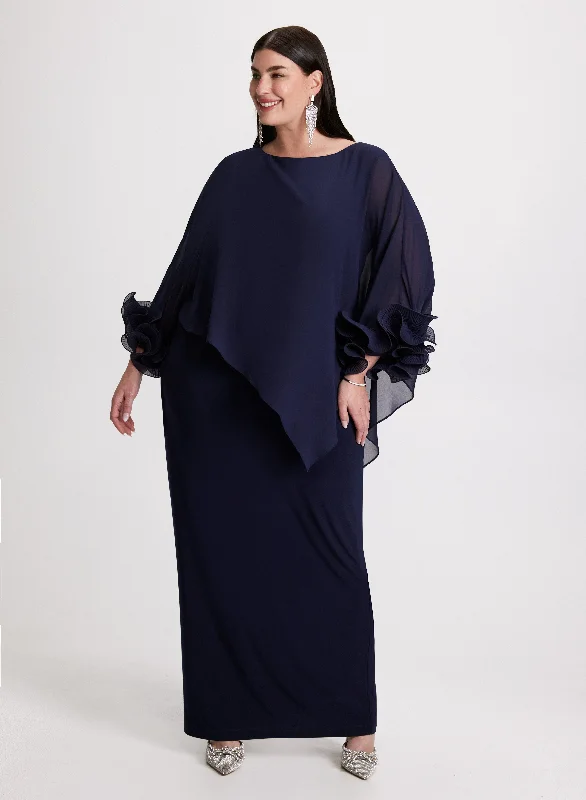 Midi dresses with asymmetric hems for a fashion - forward and dynamic appearanceAsymmetric Poncho-Effect Maxi Dress