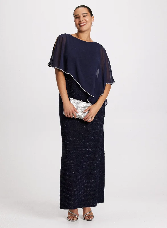 Midi dresses with ruched sleeves for a more fitted and stylish arm lookAsymmetric Poncho-Effect Maxi Dress