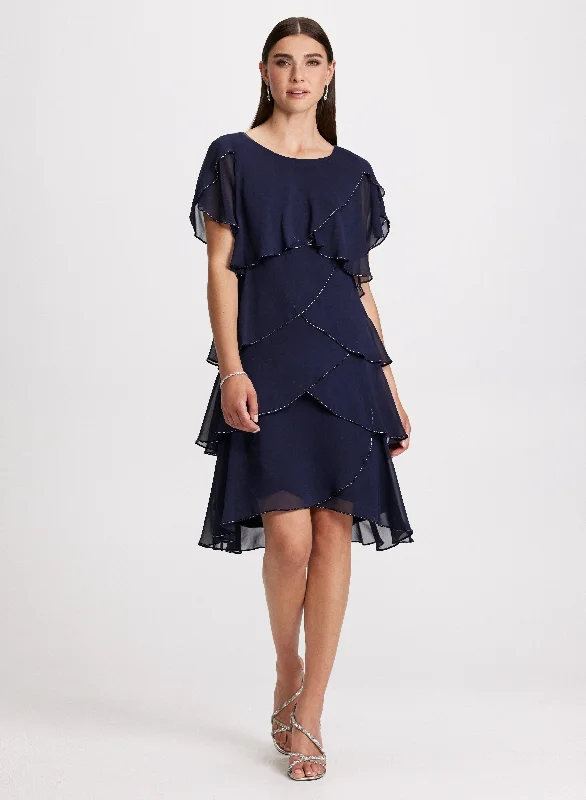 Velvet midi dresses in jewel tones for a glamorous winter eventBeaded Detail Tiered Dress