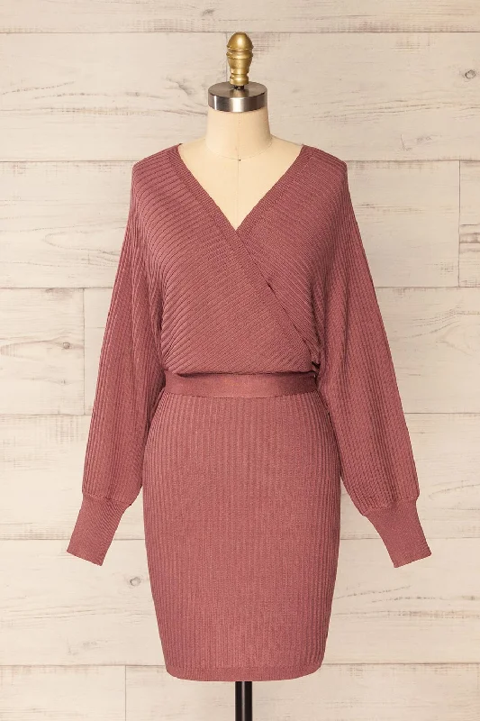 Midi dresses with button - down skirts for a unique and functional designBergame Pink | Knitted Wrap Dress