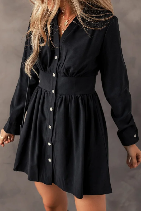 Midi dresses with ruched sleeves for a more fitted and stylish arm lookCinched Waist Buttoned Mini Dress