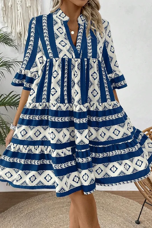 Midi dresses with empire waists for a flattering maternity optionGeometric V-Neck Ruffle Dress