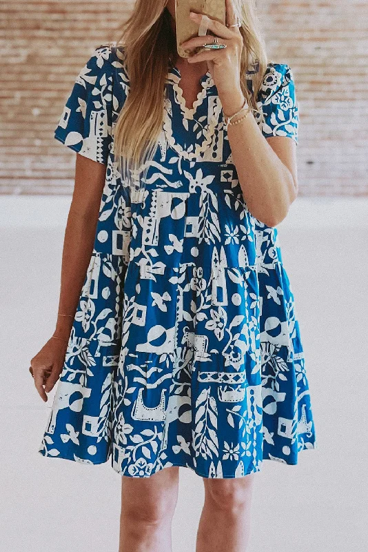 Midi dresses with ruched sleeves for a more fitted and stylish arm lookFloral Short Sleeve Tiered Dress