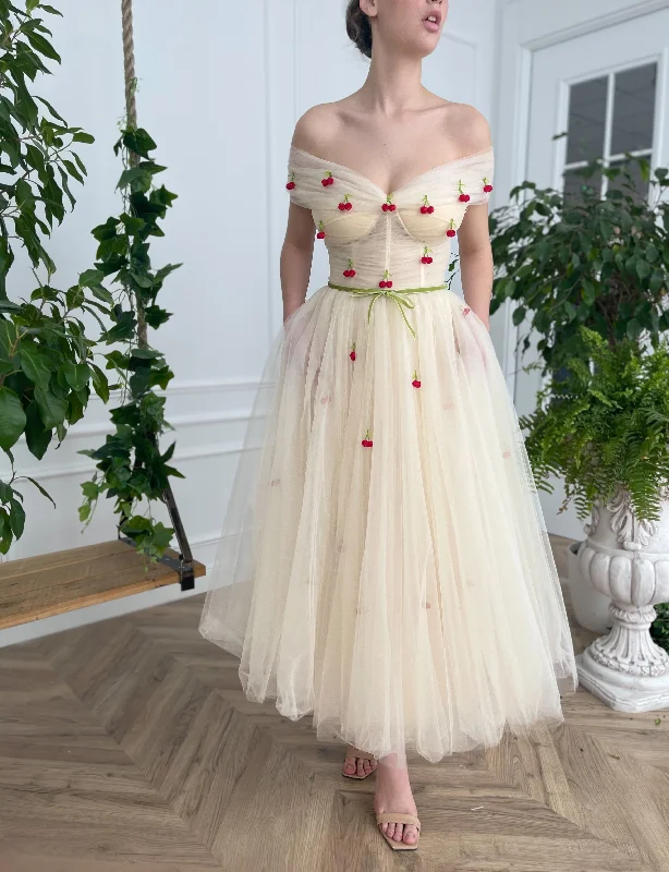 Midi dresses with mesh inserts for a trendy and breathable optionCherry Ivory Dress