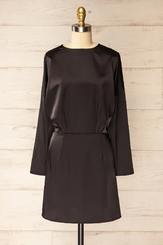 Midi dresses with button - front designs for a classic touchCombault Black | Silky Long Sleeved Dress