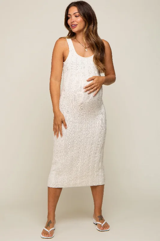 Midi dresses with bow accents for a sweet and charming lookCream Sleeveless Knit Maternity Midi Dress