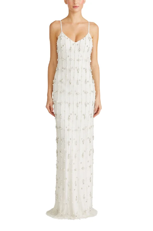 Midi dresses with pom - pom trims for a playful and festive lookCrystal Beaded Tulle Gown