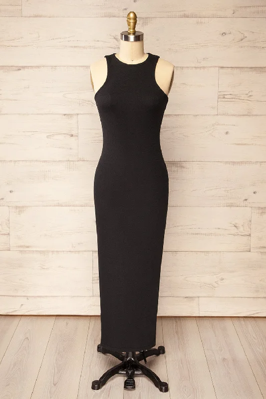 Midi dresses with halter necks for a stylish and comfortable optionDaegu Black | Long Fitted Ribbed Dress