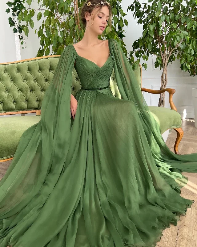 Midi dresses with patchwork patterns for a one - of - a - kind styleDraped Royal Olive Gown