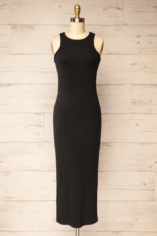 Midi dresses with ruffled sleeves for a more feminine and voluminous lookFloirac Black | Sleeveless Ribbed Midi Dress
