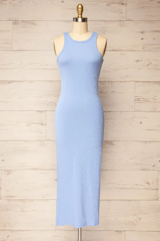 Midi dresses with ribbed textures for a unique and tactile appearanceFloirac Blue | Sleeveless Ribbed Midi Dress
