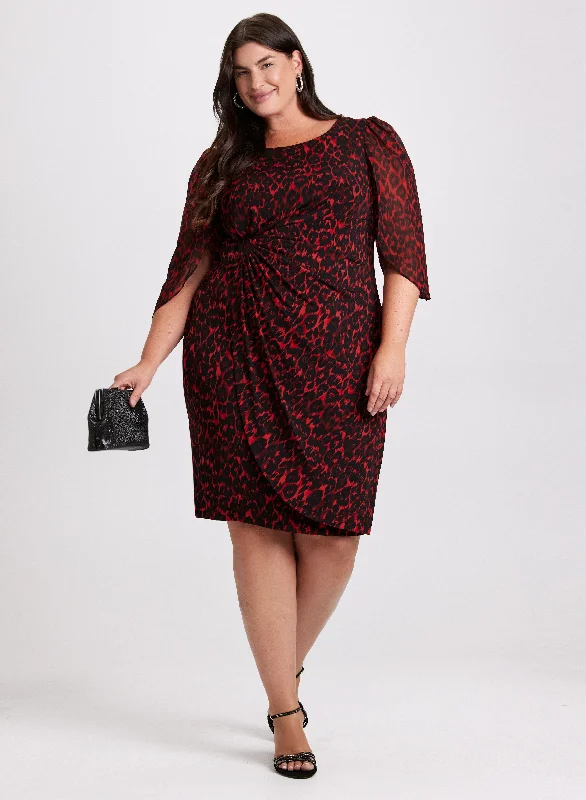 Sheath midi dresses with beaded embellishments for a formal occasionFlounced Animal Print Dress