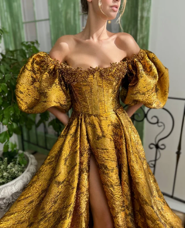 Midi dresses with animal prints for a bold and confident appearanceFoliage Royal Gown