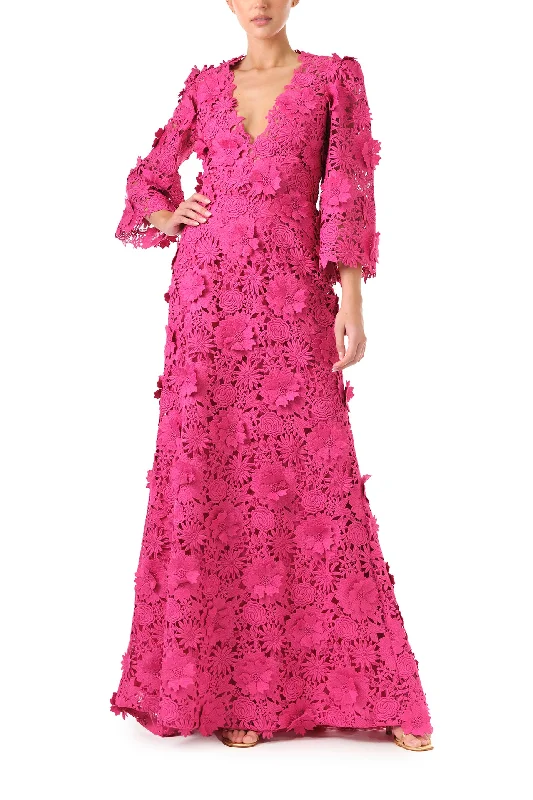 Midi dresses with ruffled bodices for a more pronounced feminine lookBell Sleeve Lace Gown