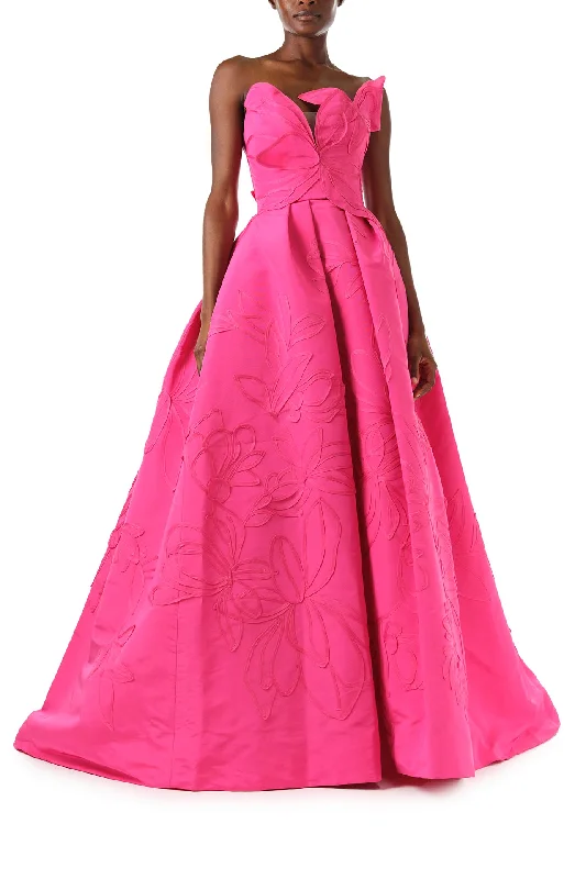 Midi dresses with gathered skirts for a full and flowing silhouetteFloral Embossed Ball Gown