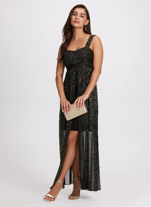 Wrap - style midi dresses in silk for a sophisticated office lookGlitter Detail Sweetheart Neck Dress