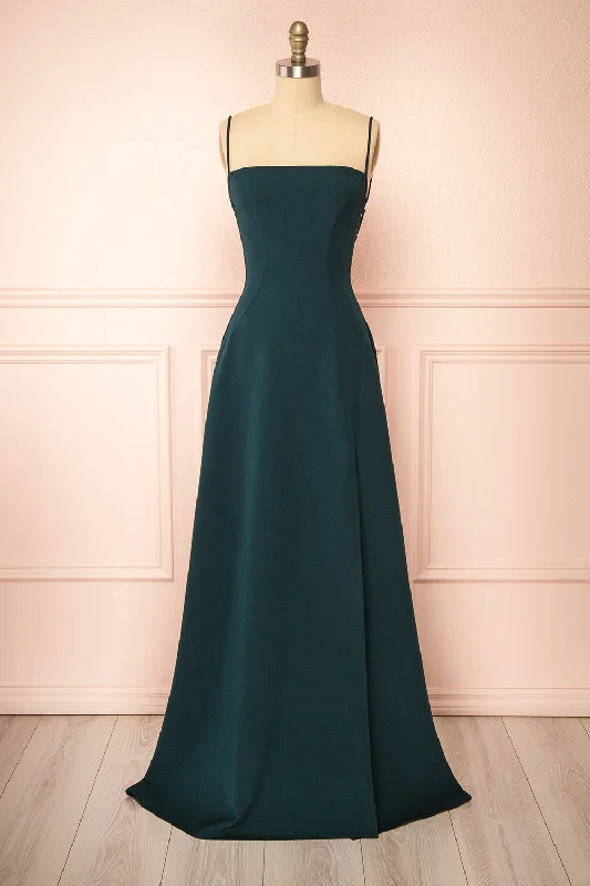 Midi dresses with button - down skirts for a unique and functional designIzabella Green | A-line Maxi Dress w/ Open Back