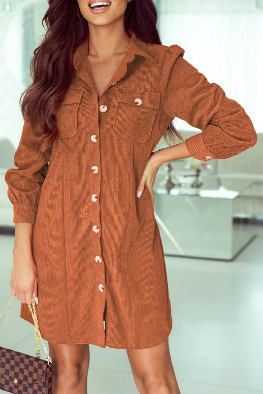 Midi dresses with ruffled hems for a romantic date nightCorduroy Long Sleeve Shirt Dress