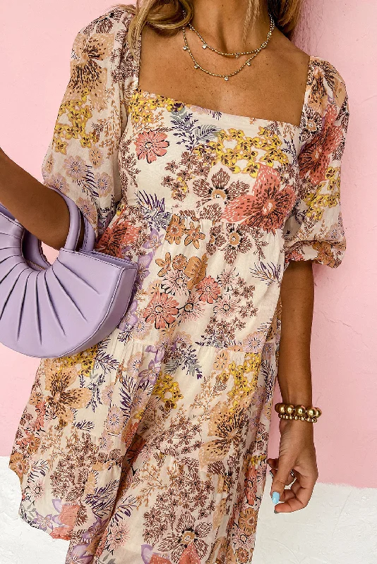 Midi dresses with embroidered accents for a unique and detailed designFloral Square Neck Mini Dress