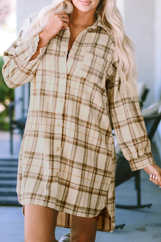Midi dresses with printed lining for a hidden and stylish detailPlaid Buttoned Loose Shirt Dress