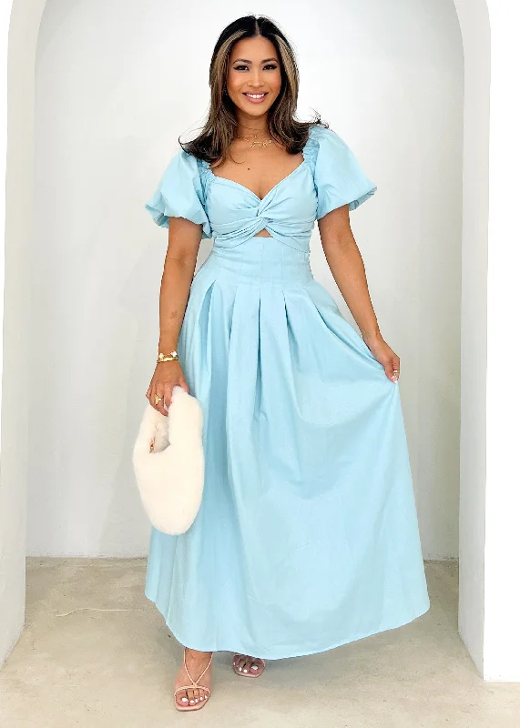 Velvet midi dresses in jewel tones for a glamorous winter eventLarttie Off Shoulder Midi Dress - Powder Blue