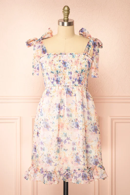 Midi dresses with polka dot prints for a playful summer outfitLatifa | Short Floral Dress w/ Bow Straps
