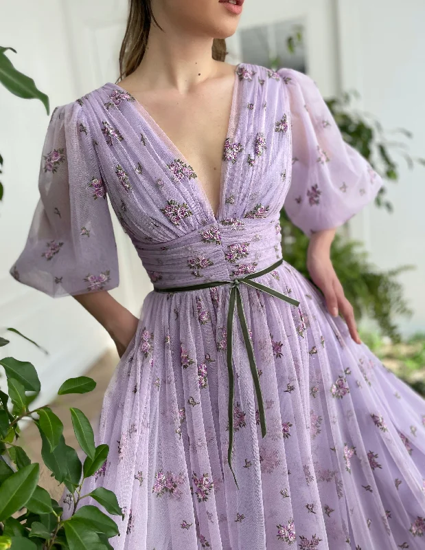 Midi dresses with mesh inserts for a trendy and breathable optionLavender Romance Dress