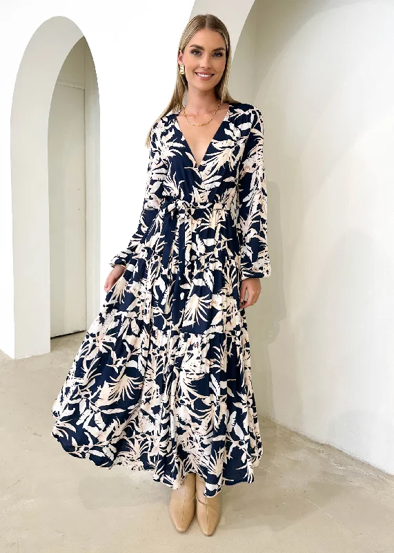 Sleeveless midi dresses with lace details for summer weddingsLessia Midi Dress - Navy Floral