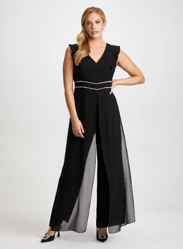 Midi dresses with polka dot prints for a playful summer outfitRhinestone Stripe Detail Jumpsuit