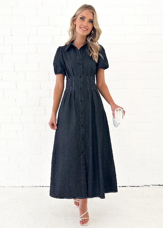 Midi dresses with embroidered accents for a unique and detailed designMagy Stretch Midi Dress - Faded Black