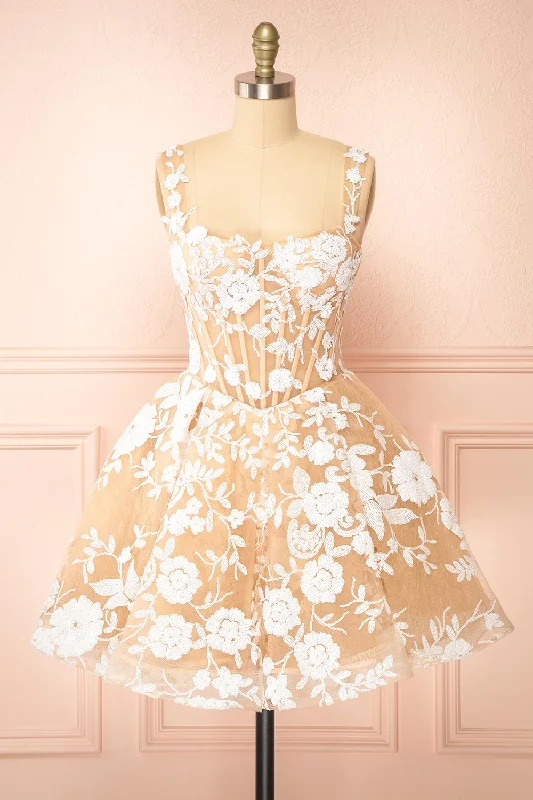 Midi dresses with polka dot prints for a playful summer outfitMelvina | Short A-Line Dress w/ Sequin Flowers