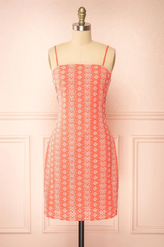 Midi dresses with lace - up fronts for a unique and adjustable styleMidge | Tie-Back Short Coral Openwork Dress