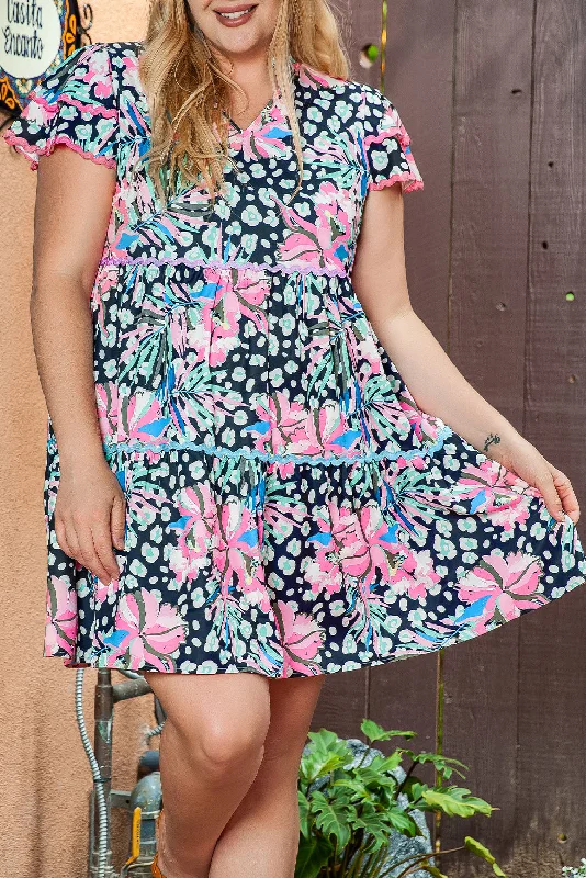 Midi dresses with pleated skirts for a timeless and elegant appealFloral Ricrac Trim Dress Plus Size