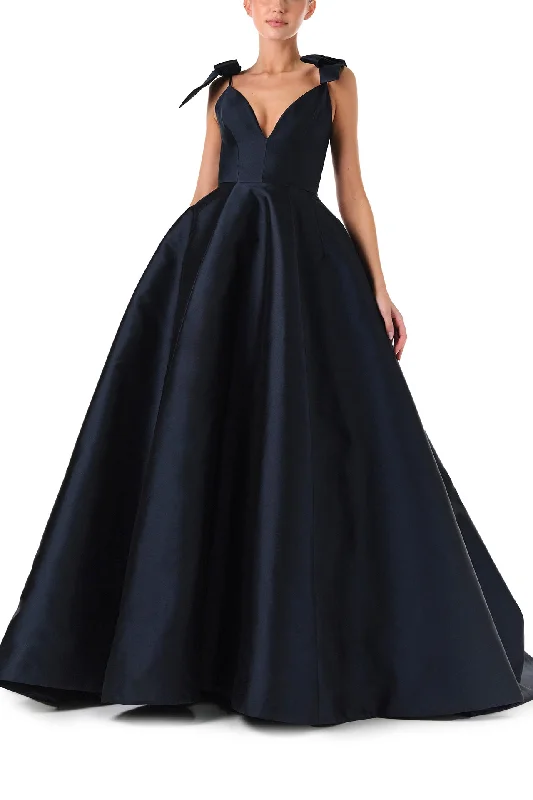 Midi dresses with satin - finish fabrics for a luxurious feelDeep V-Neck Ball Gown with Bows