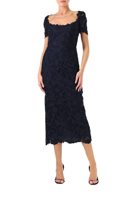 Midi dresses with embroidered accents for a unique and detailed designShort Sleeve Lace Sheath