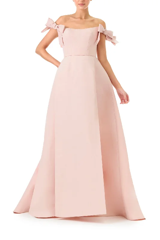 Midi dresses with wrap - around skirts for a customizable fitOff The Shoulder Bow Sleeve Gown