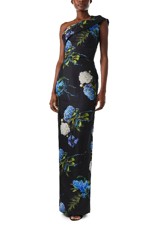 Midi dresses with geometric cutouts for a contemporary and edgy lookOne Shoulder Floral Column Gown