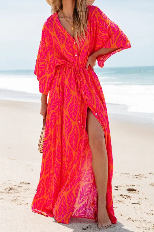 Midi dresses with embroidered accents for a unique and detailed designTropical 3/4 Sleeve Maxi Dress