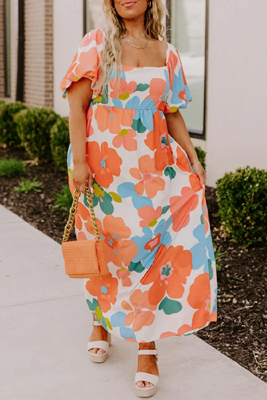 Midi dresses with geometric cutouts for a contemporary and edgy lookFloral Puff Sleeve Maxi Dress Plus Size