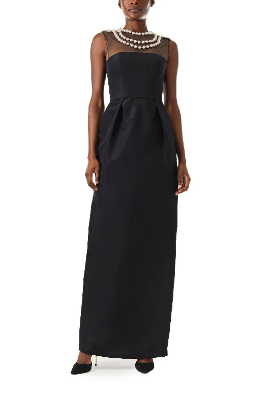 Midi dresses with pom - pom trims for a playful and festive lookPearl Neckline Column Gown