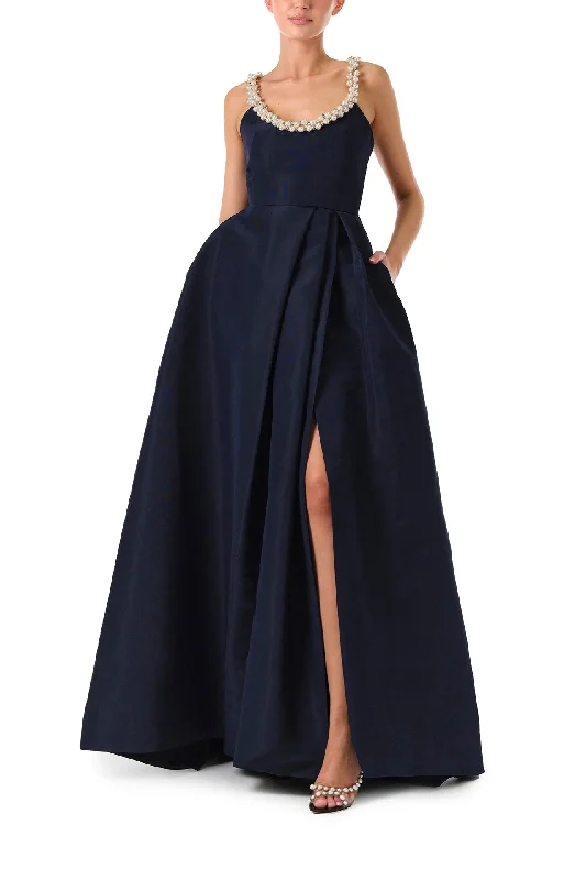 Midi dresses with ribbed textures for a unique and tactile appearancePearl Scoop Neck Gown