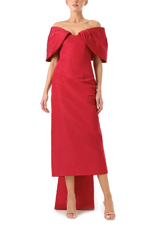 Midi dresses with pom - pom trims for a playful and festive lookOff-The-Shoulder Column Dress