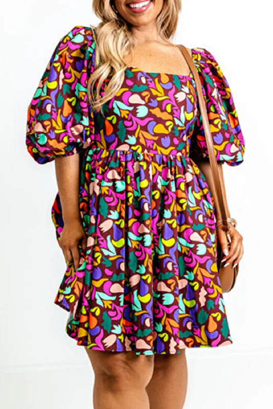 Midi dresses with puff sleeves for a vintage - inspired lookFloral Puff Sleeve Dress Plus Size