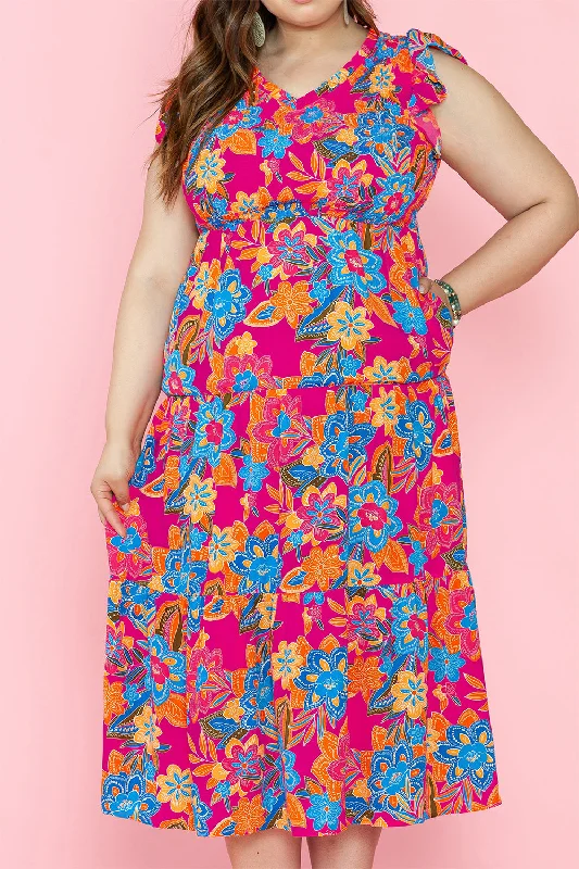 Wrap - style midi dresses in silk for a sophisticated office lookFloral Flutter Sleeve Maxi Dress Plus Size