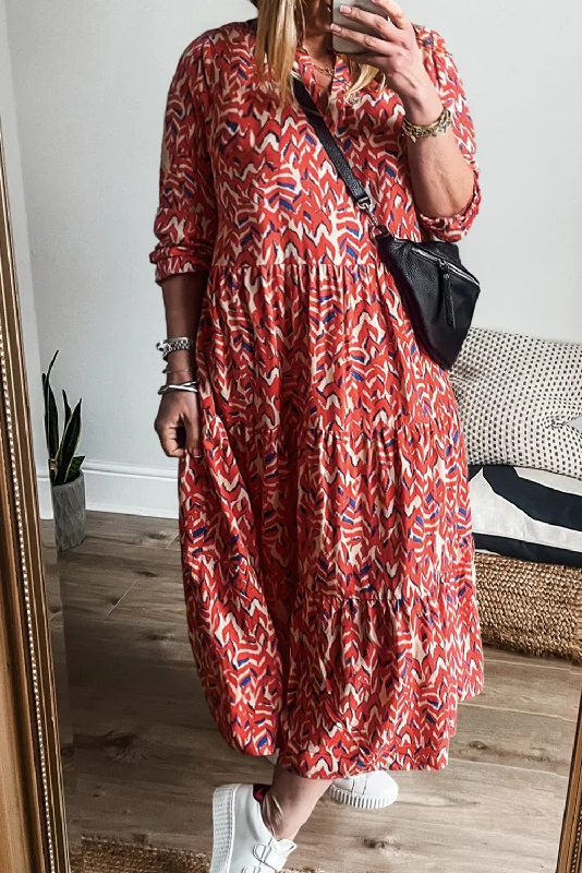 Midi dresses with ruffled hems for a romantic date nightAbstract V-Neck High Waist Maxi Dress Plus Size