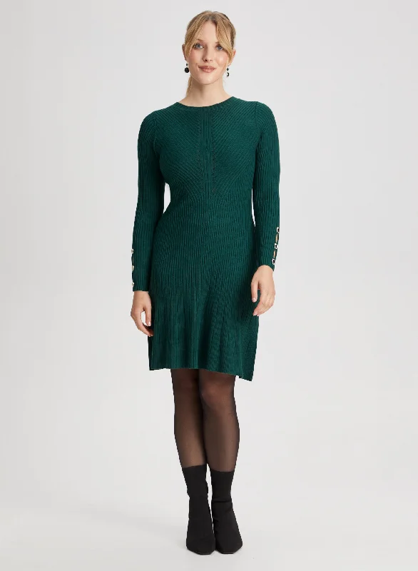 Midi dresses with gathered skirts for a full and flowing silhouetteRib Knit Sweater Dress