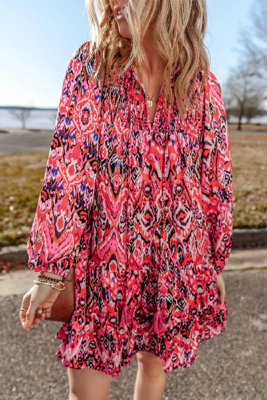 Midi dresses with embroidered accents for a unique and detailed designAbstract Ruffle Long Sleeve Mini Dress