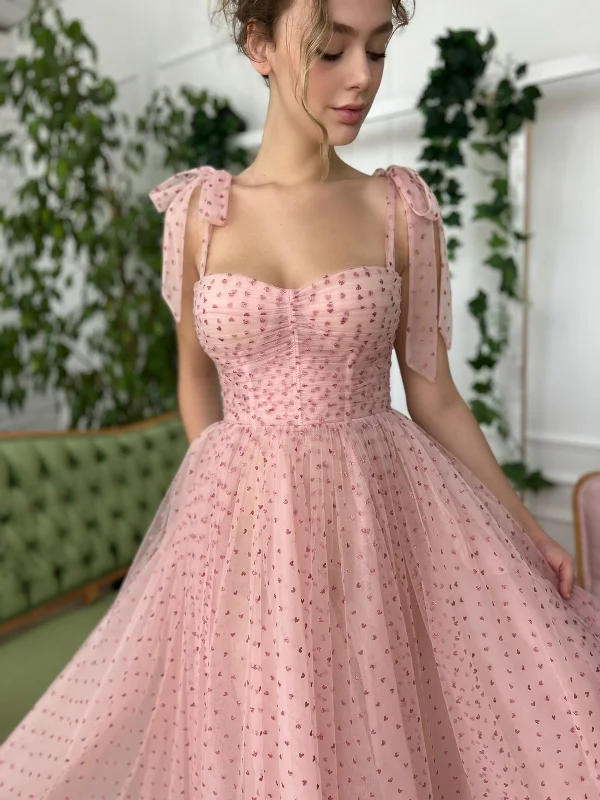 Midi dresses with polka dot prints for a playful summer outfitRosé Hearts Gown